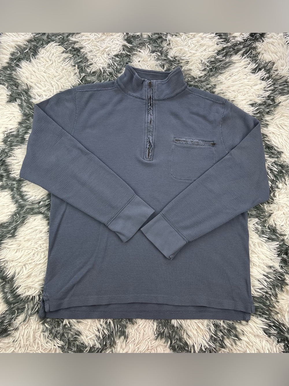 J Crew Men's Blue 1/4 Zip Thermal Waffle Knit Pullover Long Sleeve Shirt Size XL